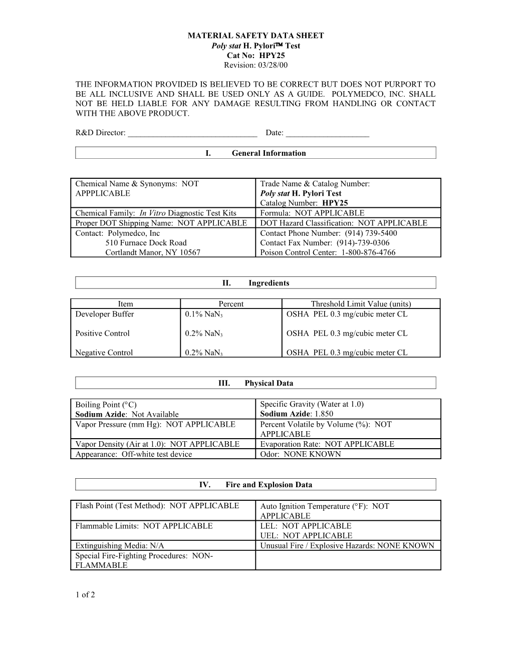 Material Safety Data Sheet s19