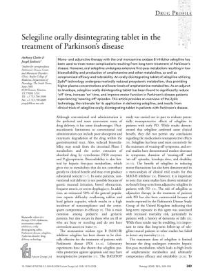 Selegiline Orally Disintegrating Tablet in the Treatment of Parkinson's Disease