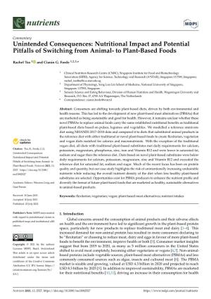 Nutritional Impact and Potential Pitfalls of Switching from Animal- to Plant-Based Foods