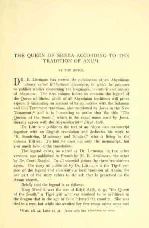 The Queen of Sheba According to the Tradition of Axum