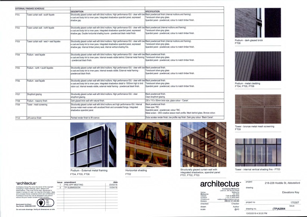 Architectus. 2 TP SUBMISSION 10/04/18 Drawing Subsisting in These Drawings, Plans, Designs and Architectus Melbourne Specifications