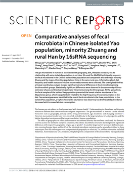 Comparative Analyses of Fecal Microbiota in Chinese Isolated Yao