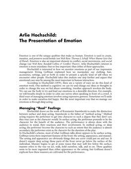 Arlie Hochschild: the Presentation of Emotion