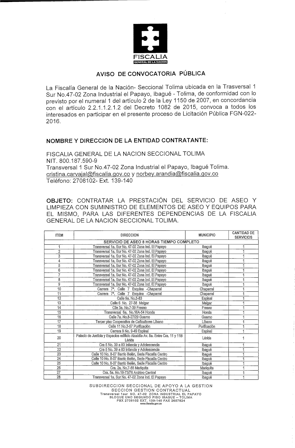 Aviso De Convocatoria Fgn-022-2016