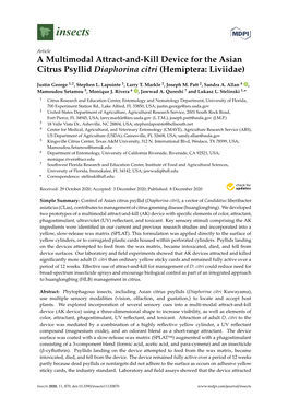 A Multimodal Attract-And-Kill Device for the Asian Citrus Psyllid Diaphorina Citri (Hemiptera: Liviidae)