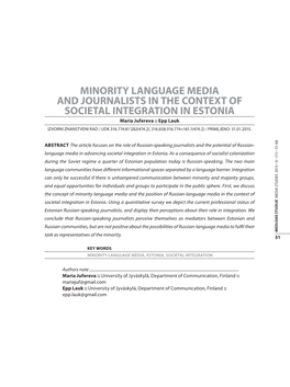 Minority Language Media and Journalists in the Context of Societal