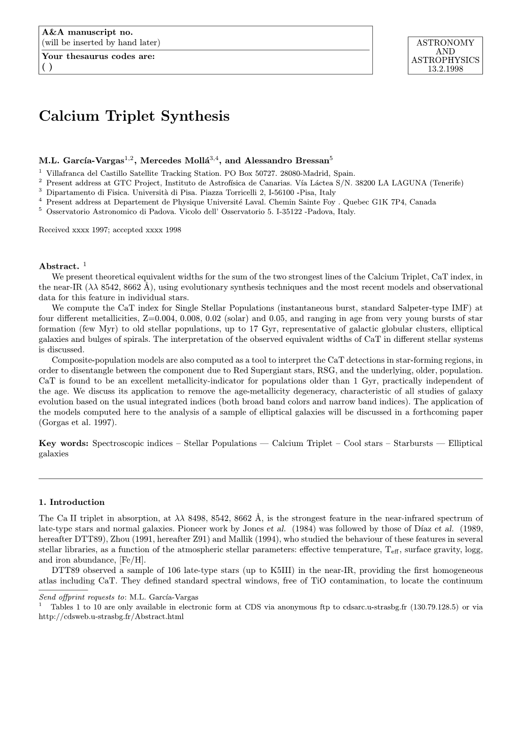 Calcium Triplet Synthesis