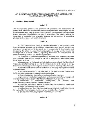 LAW on RENEWABLE ENERGY SOURCES and EFFICIENT COGENERATION (Republika Srpska, 39/13, 108/13, 79/15)