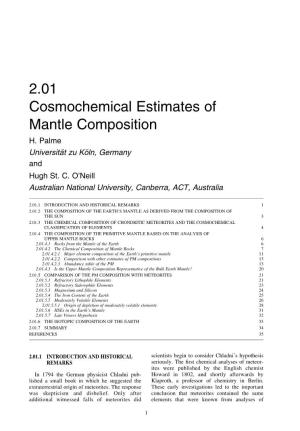 2.01 Cosmochemical Estimates of Mantle Composition H