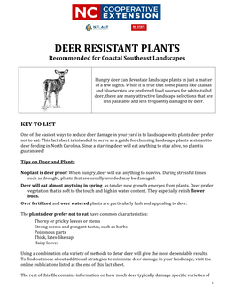 DEER RESISTANT PLANTS Recommended for Coastal Southeast Landscapes