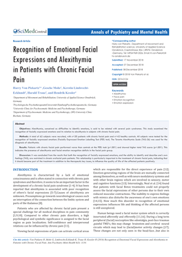 Recognition of Emotional Facial Expressions and Alexithymia in Patients with Chronic Facial Pain