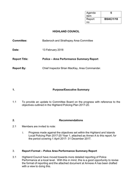 Police – Area Performance Summary Report