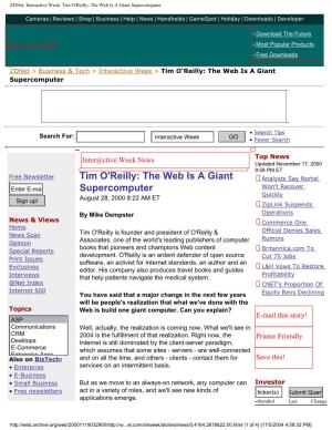 Zdnet: Interactive Week: Tim O'reilly: the Web Is a Giant Supercomputer