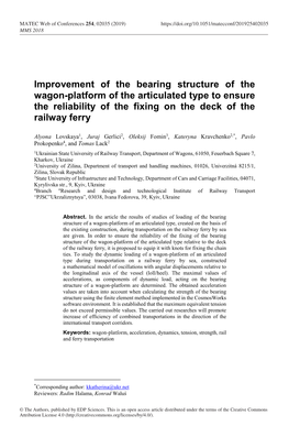 Improvement of the Bearing Structure of the Wagon-Platform of the Articulated Type to Ensure the Reliability of the Fixing on the Deck of the Railway Ferry