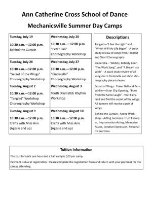 Ann Catherine Cross School of Dance Mechanicsville Summer Day Camps