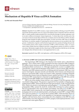 Mechanism of Hepatitis B Virus Cccdna Formation