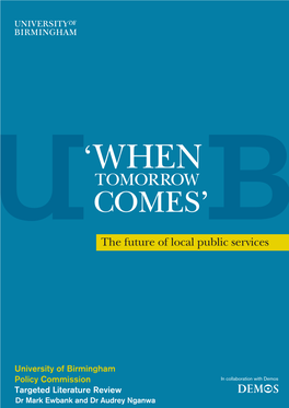 WHEN TOMORROW COMES the Future of Local Public Services