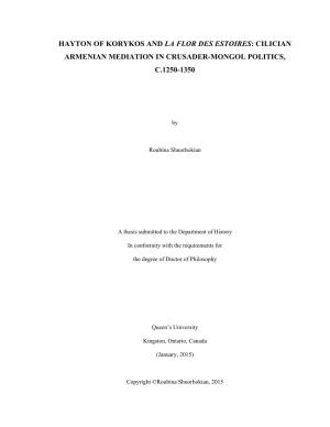 Cilician Armenian Mediation in Crusader-Mongol Politics, C.1250-1350