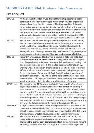SALISBURY CATHEDRAL Timeline and Significant Events. Post Conquest
