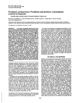 Predatory Prokaryotes: Predation Andprimary Consumption Evolved in Bacteria