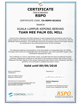 Certificate Rspo