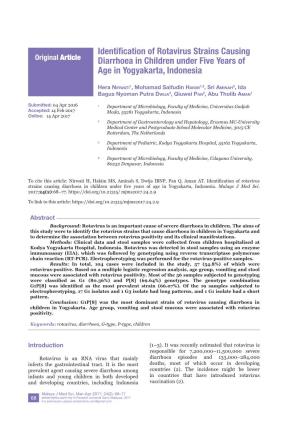 Identification of Rotavirus Strains Causing Diarrhoea in Children Under Five Years of Age in Yogyakarta, Indonesia