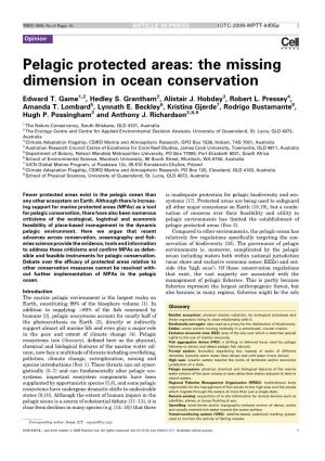 Pelagic Protected Areas: the Missing Dimension in Ocean Conservation