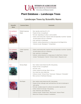 Plant Database Landscape Trees by Scientific Name