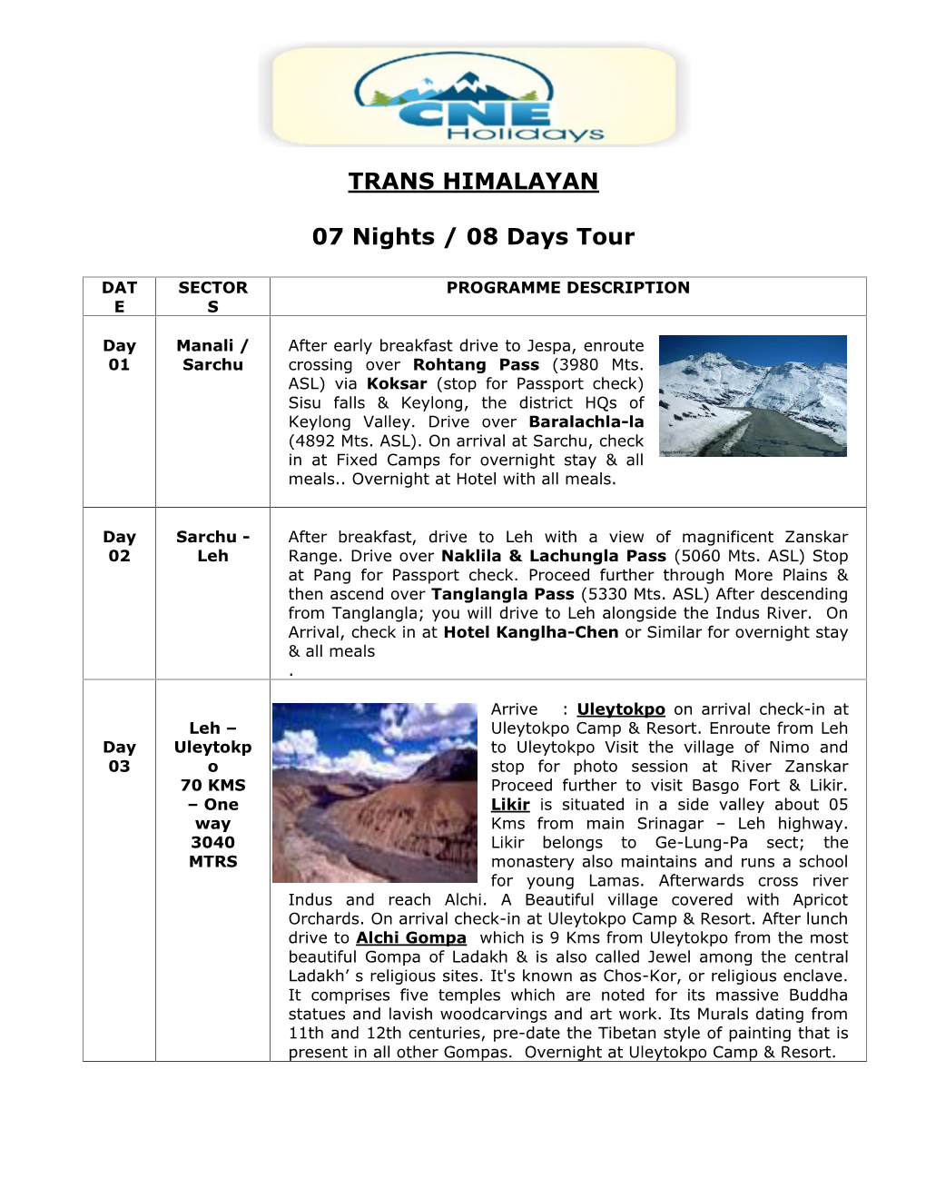 TRANS HIMALAYAN 07 Nights / 08 Days Tour