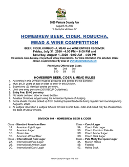 2020 Amateur Homebrew Beer Cider Mead Competition