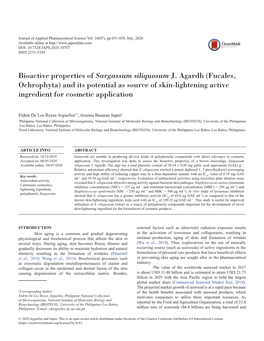 Bioactive Properties of Sargassum Siliquosum J. Agardh (Fucales, Ochrophyta) and Its Potential As Source of Skin-Lightening Active Ingredient for Cosmetic Application