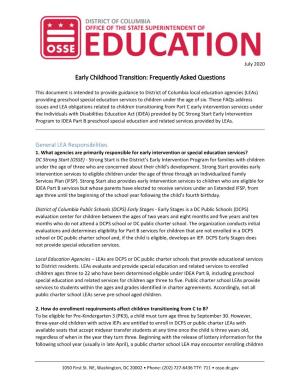OSSE Early Childhood Transition Faqs