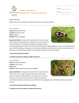 Case Study – Pests and Diseases Date: ______