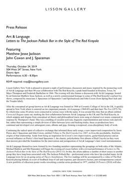 Press Release Art & Language Letters to the Jackson Pollock Bar in The