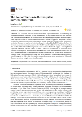 The Role of Tourism in the Ecosystem Services Framework