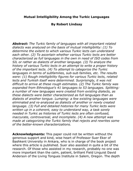 Mutual Intelligibility Among the Turkic Languages