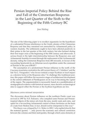 Persian Imperial Policy Behind the Rise and Fall of the Cimmerian Bosporus in the Last Quarter of the Sixth to the Beginning of the Fifth Century BC
