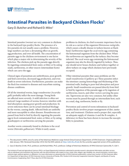 Intestinal Parasites in Backyard Chicken Flocks1 Gary D