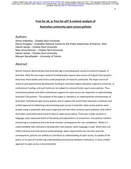 A Content Analysis of Australian University Open Access Policies