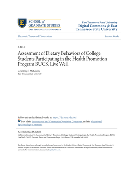 Assessment of Dietary Behaviors of College Students Participating in the Health Promotion Program BUCS: Live Well Courtney E