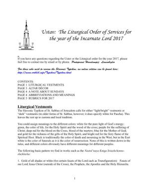 The Liturgical Order of Services for the Year of the Incarnate Lord 2017
