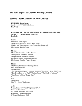 Fall 2012 English & Creative Writing Courses