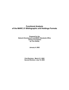 Functional Analysis of the MARC 21 Bibliographic and Holdings Formats