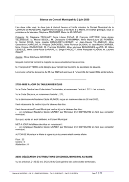 Page 1 | 23 Séance Du Conseil Municipal Du 2 Juin 2020