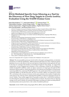 Rnai-Mediated Specific Gene Silencing As a Tool for the Discovery of New Drug Targets in Giardia Lamblia; Evaluation Using the NADH Oxidase Gene