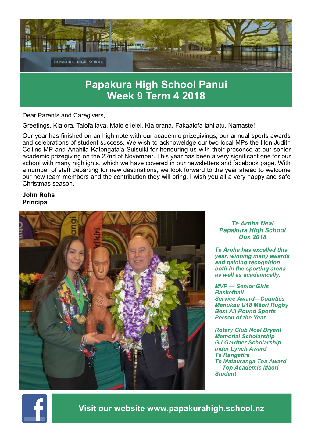 Papakura High School Panui Week 9 Term 4 2018