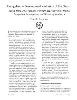 Evangelism + Development = Mission of the Church How to Make Christ Relevant to People, Especially in the Field of Evangelism, Development, and Mission of the Church