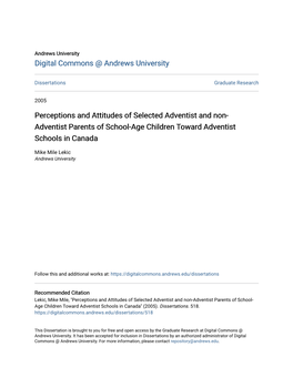 Perceptions and Attitudes of Selected Adventist and Non-Adventist Parents of School- Age Children Toward Adventist Schools in Canada" (2005)