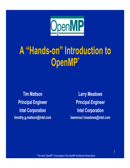 A “Hands-On” Introduction to Openmp*