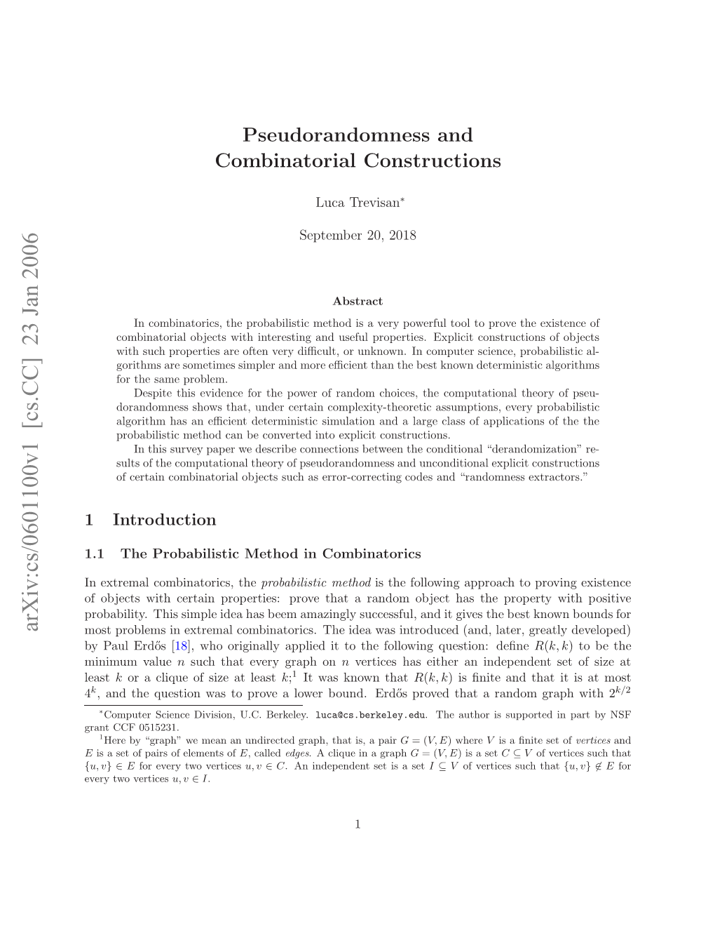 Pseudorandomness and Combinatorial Constructions